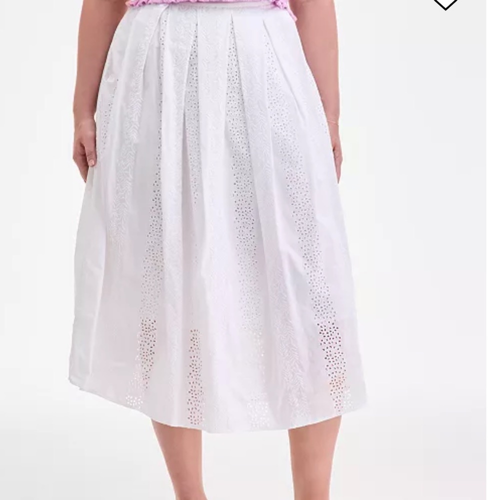 On 34th Women’s Cotton Eyelet Embroidered Pleated Midi Skirt Lined White Size 10